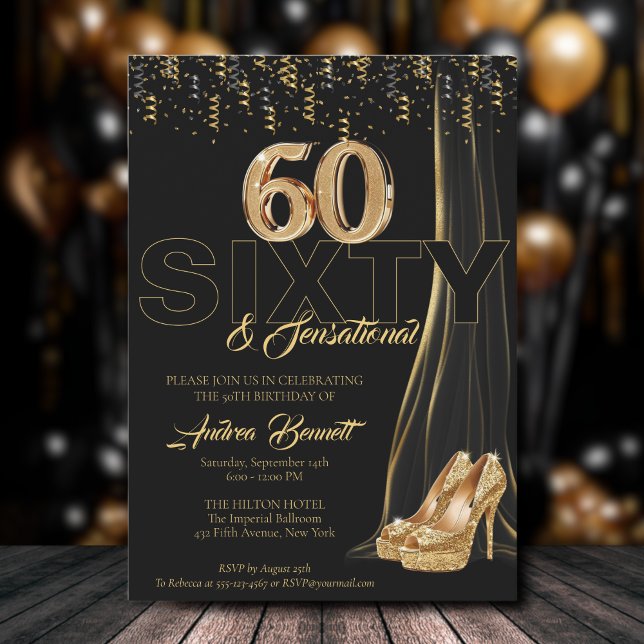Invitation Gold High Heels Élégant 60e Anniversaire Sensation (Créateur téléchargé)