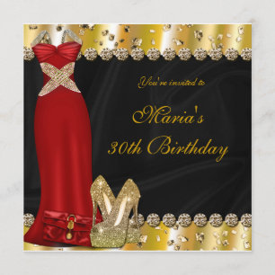 Invitation Gold High Heels & Red Gown Dress Party