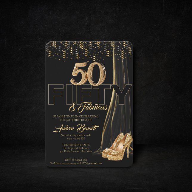 Invitation Gold High Talons Élégant Noir 50 Fabuleux Annivers (Créateur téléchargé)