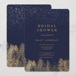 Invitation Gold Hiver neige marine pin bleu douche nuptiale