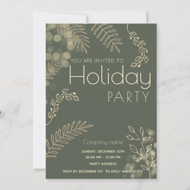 Invitation Gold hiver verdure entreprise Fête de vacances (Devant)