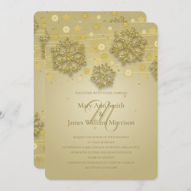 Invitation Gold Holiday Wedding Enregistrer La Date (Devant / Derrière)