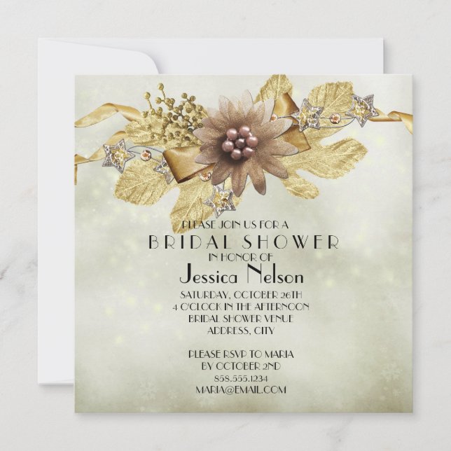 Invitation Gold Holiday Winter Ribbon Fête des mariées (Devant)