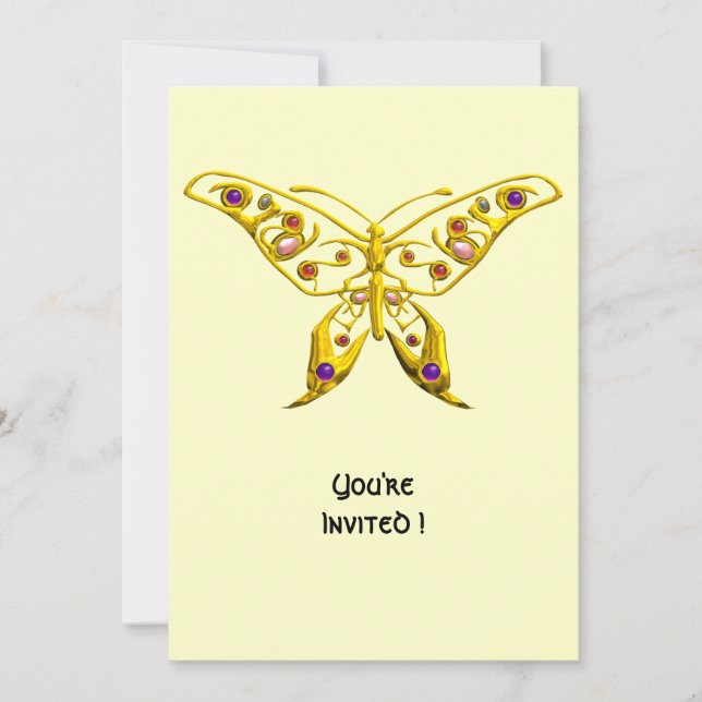 Invitation GOLD HYPER BUTTERFLY, GEMSTONES Cream Mariage (Devant)