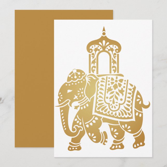 Invitation Gold Indian Elephant (Devant / Derrière)