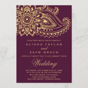 Invitation Gold Indian Paisley Mariage