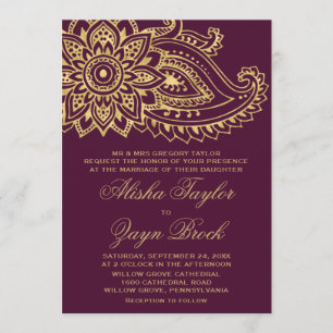 Invitation Gold Indian Paisley Mariage officiel