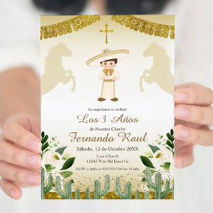Invitation Gold Invitaciones Tres Anos, Charro Tres Anos