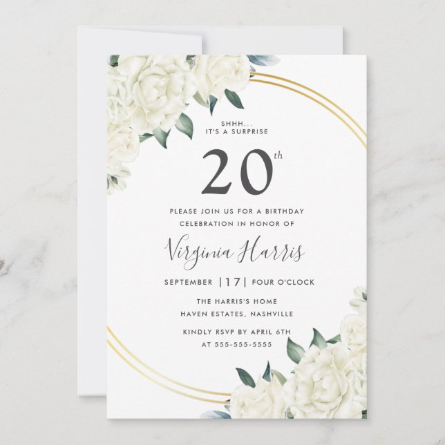 Invitation Gold Ivory Floral Vingt-vingtième anniversaire (Devant)