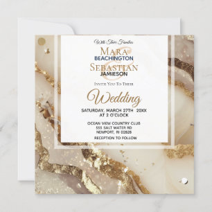 Invitation *~*GOLD IVORY GOLD Agate RSVP AR66 QR Mariage