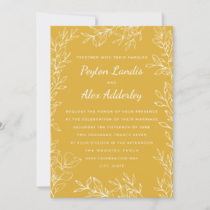 Invitation Gold Jaune Blanc Botanique Line Mariage Art