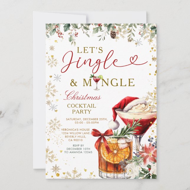 Invitation Gold Jingle & Mingle Christmas Santa Cocktail  (Devant)