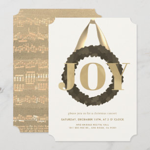 Invitation Gold JOY Green Wreath Christmas Concert Considéran