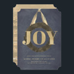 Invitation Gold JOY Wreath Chalkboard Christmas Concert<br><div class="desc">Ce concert de Noël moderne et simple / programme de musique de Noël / récital de piano de Noël / invitation de concert de musique de fête comprend un mot "JOY" en fausse feuille d'or sur un arrière - plan blanc ivoire avec feuillage / couronne verte avec ruban de satin...</div>