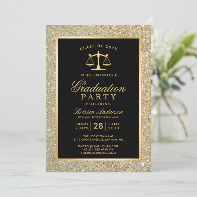 Invitation Gold Justice Scale Law School Graduation Party (Debout devant)
