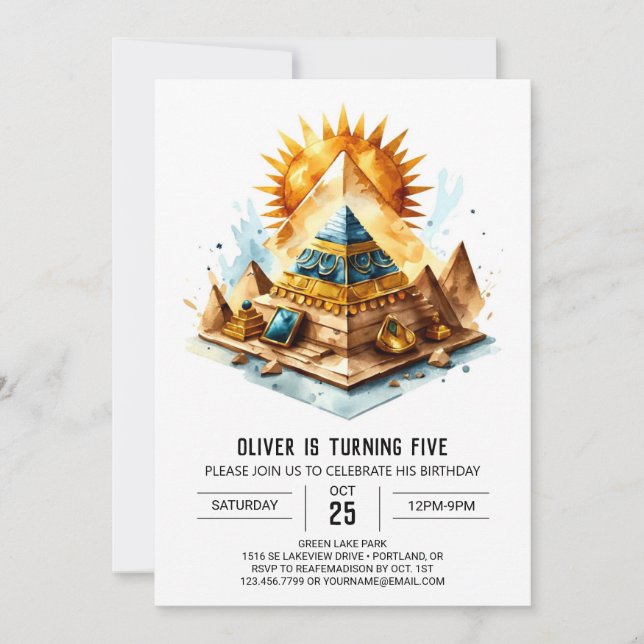 Invitation Gold Kids Ancienne Égypte Pyramides Anniversaire (Devant)
