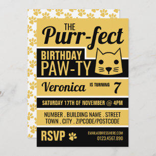 Invitation Gold Kitten fête d'anniversaire
