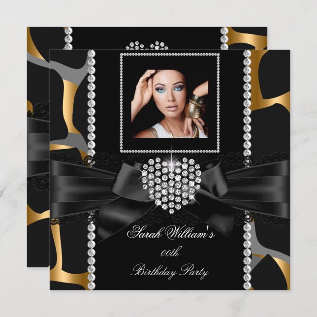 Invitation Gold Lace Diamond Heart Wild Birthday Party Photo (Devant / Derrière)