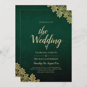Invitation Gold Lace Emerald Green All-in-1 Wedding Invitatio