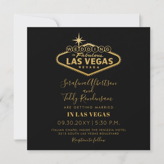 Invitation Gold Las Vegas Fabulous Destination Carré Mariage (Devant)
