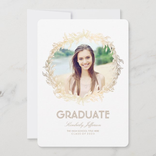 Invitation Gold Laurel Photo Graduation Party (Devant)
