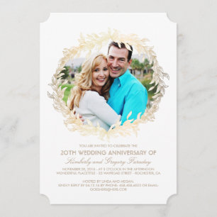 Invitation Gold Laurel Wreath White Photo Mariage Anniversair