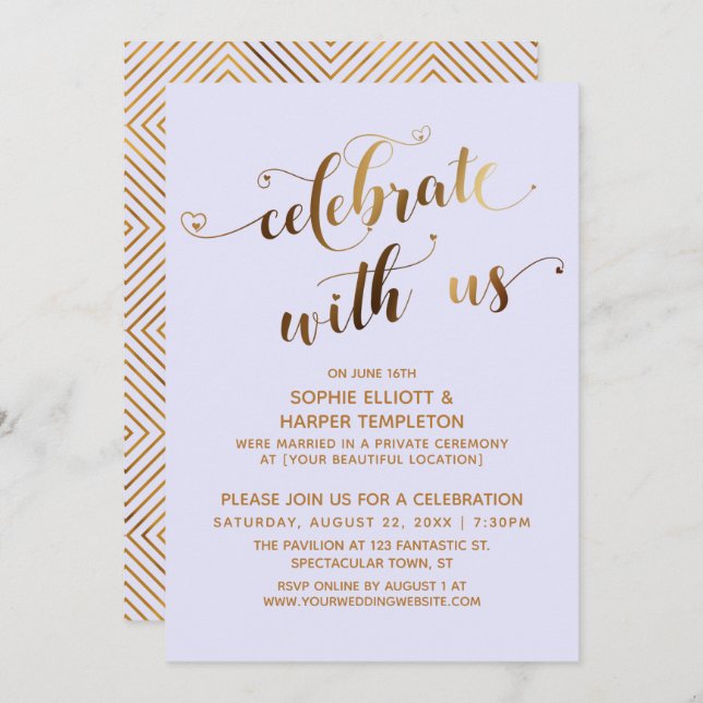 Invitation Gold Lavender fête avec nous après le mariage (Devant / Derrière)