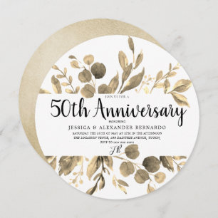 Invitation Gold Leaf Elégant Moderne 50e Anniversaire Mariage