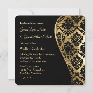 Invitation Gold Leaf Look Damask Scroll Mariage formel Invita