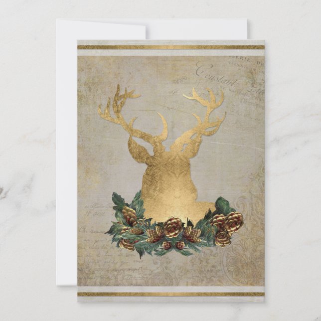 Invitation Gold Leaf Look Devoir Head Antlers Christmas Party (Devant)