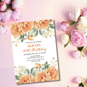 Invitation Gold Leaf Orange Peony Rustic Floral Anniversaire