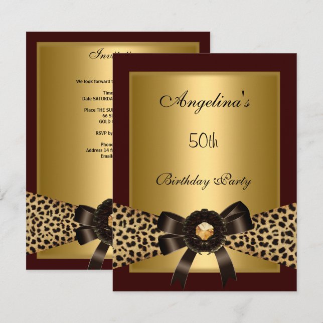 Invitation Gold Leopard Café Brown Black 50e anniversaire 3 (Devant / Derrière)