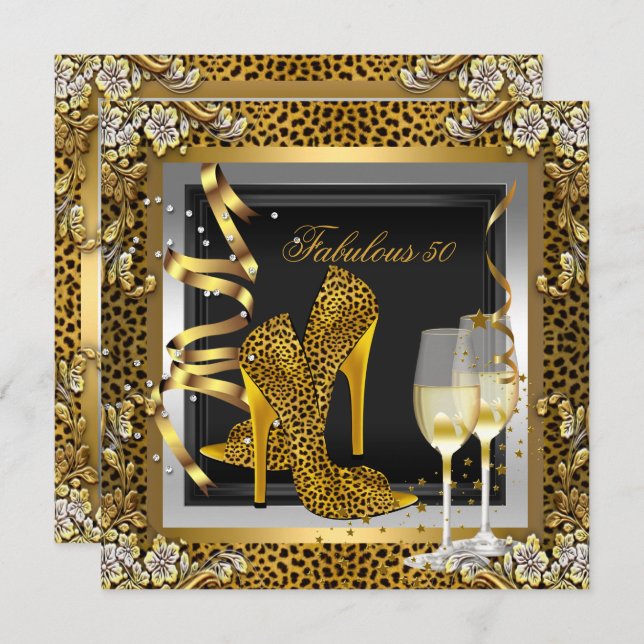 Invitation Gold Leopard Noir talons hauts Chaussures Annivers (Devant / Derrière)