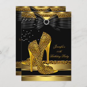 Invitation Gold Leopard talon haut Noir Bow fête d'anniversai