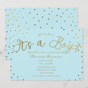 Invitation Gold & Light Blue Modern C'est un Baby shower garç