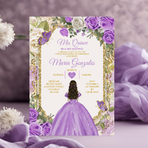 Invitation Gold Lilac Mis Quince 15 Anos Quinceañera Crown