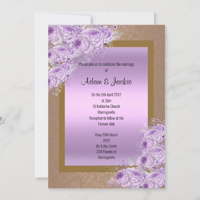 Invitation Gold Lilac Purple Fiançailles de mariage élégant (Devant)
