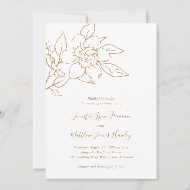 Invitation Gold Line Art Floral Mariage élégant (Devant)