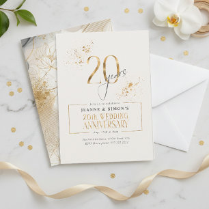 Invitation Gold Line Floral 20th Anniversary ID1169