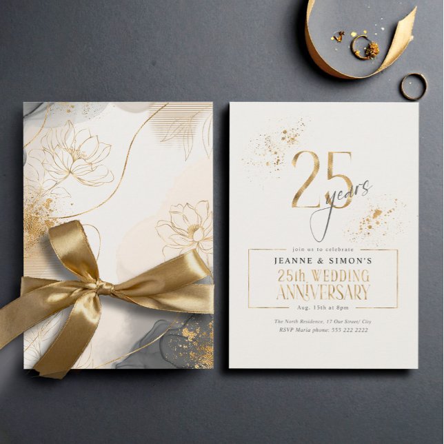 Invitation Gold Line Floral 25th Anniversary ID1169 (Créateur téléchargé)