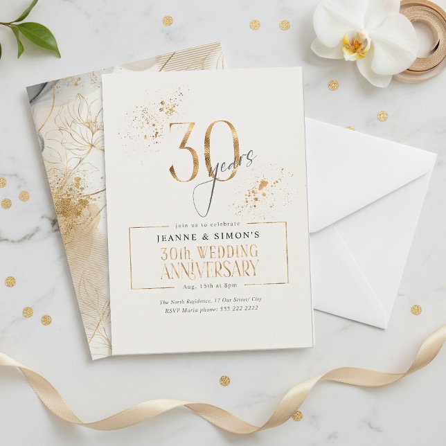 Invitation Gold Line Floral 30th Anniversary ID1169 (Créateur téléchargé)