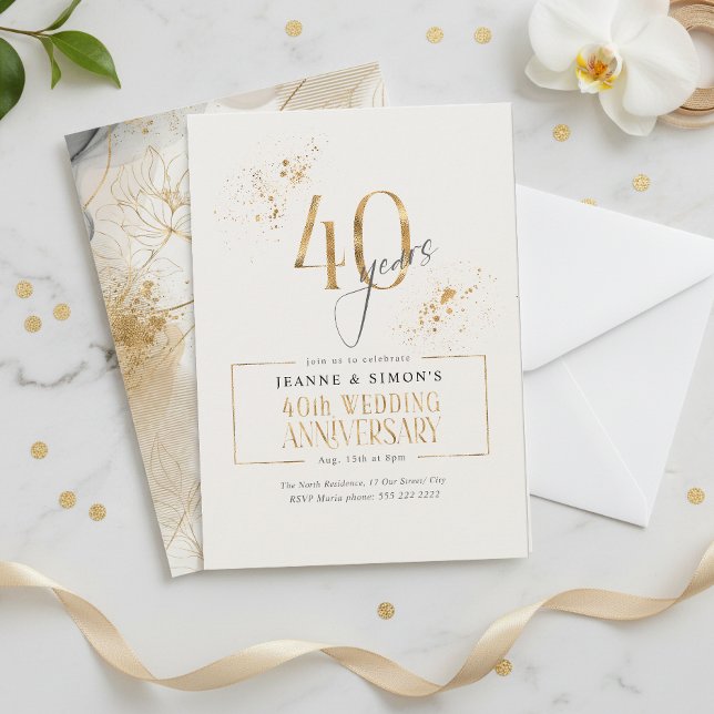 Invitation Gold Line Floral 40th Anniversary ID1169 (Créateur téléchargé)
