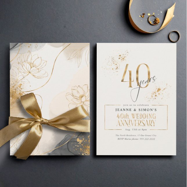 Invitation Gold Line Floral 40th Anniversary ID1169 (Créateur téléchargé)