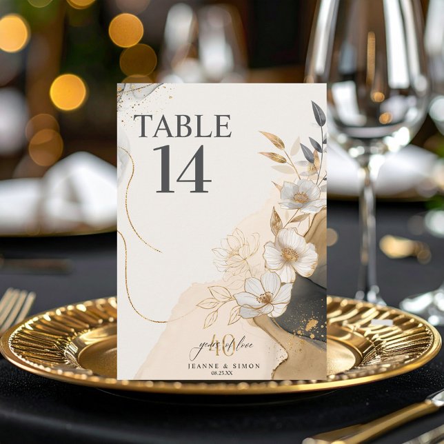 Invitation Gold Line Floral 40th Anniversary Table Num ID1169 (Créateur téléchargé)