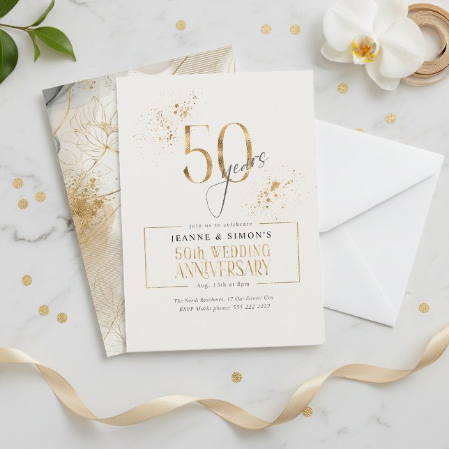 Invitation Gold Line Floral 50th Anniversary ID1169 (Créateur téléchargé)