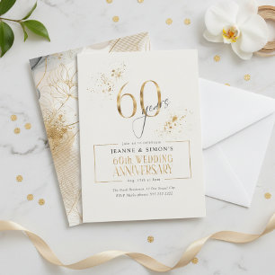 Invitation Gold Line Floral 60th Anniversary ID1169