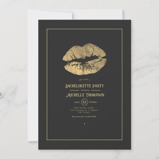 Invitation Gold Lips Bachelorette Party (Devant)
