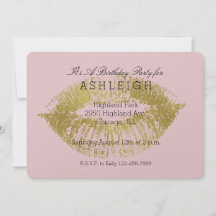 Invitation Gold Lips Kiss anniversaire