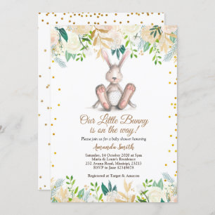 Invitation Gold Little Bunny est en route pour le Baby shower