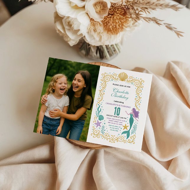 Invitation Gold Little Mermaid 10th Birthday  Under the sea (Créateur téléchargé)